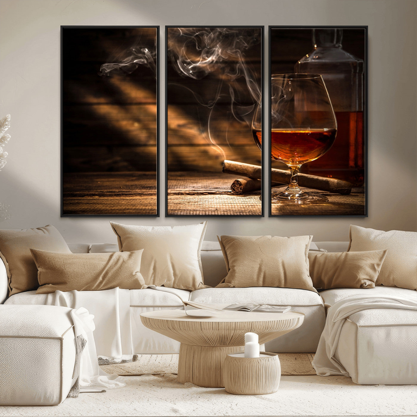 MGV-FC-48X32-3P - Whiskey and Cigar Wall Art Canvas Print