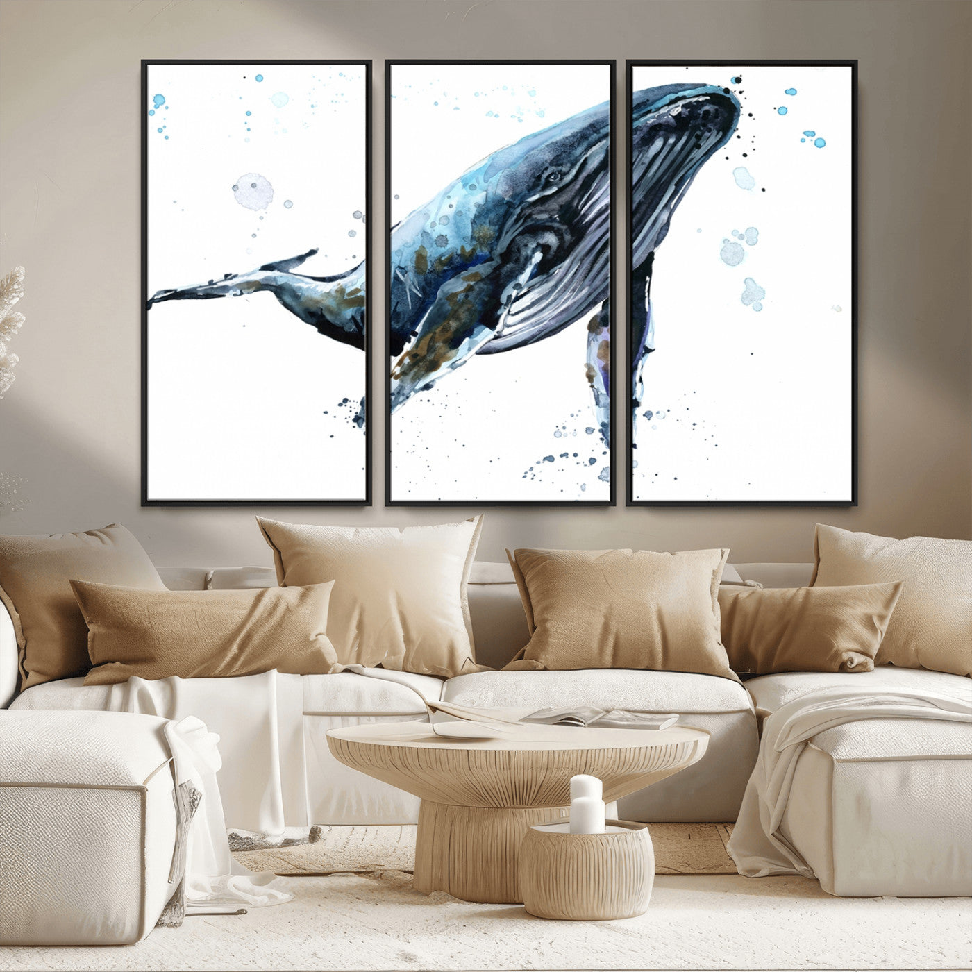 MGV-FC-48X32-3P - Watercolor Whale Wall Art Canvas Print