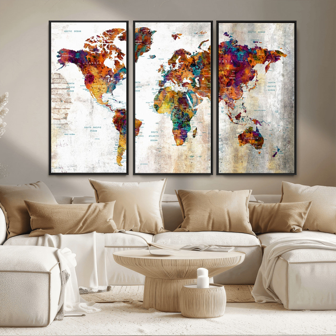 MGV-FC-48X32-3P - Push Pin World Map Canvas Print – Framed Wall Art for Couples to Track Their Travels – Anniversary