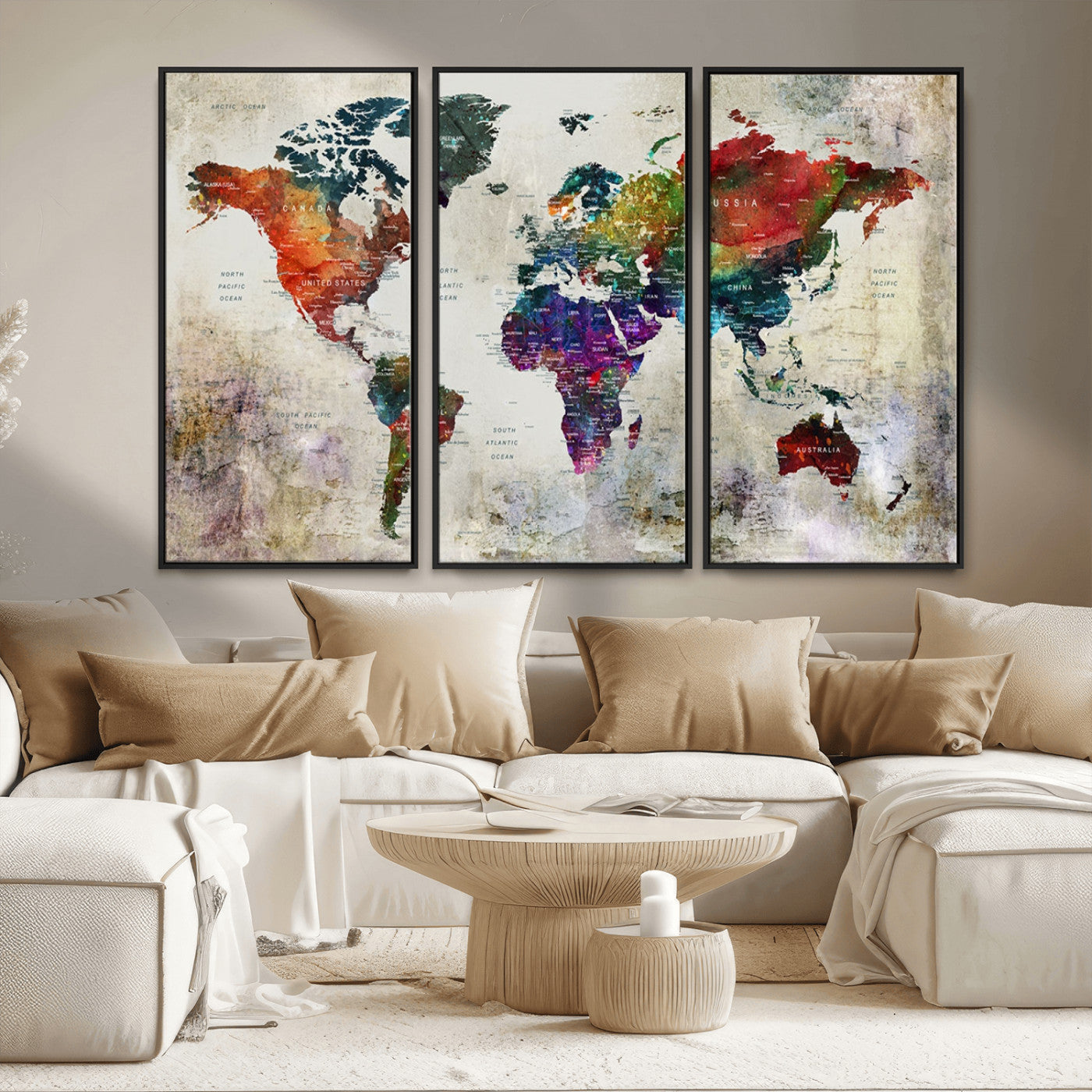 MGV-FC-48X32-3P - Push Pin World Map Canvas Print – Framed Wall Art for Couples to Track Their Travels – Anniversary