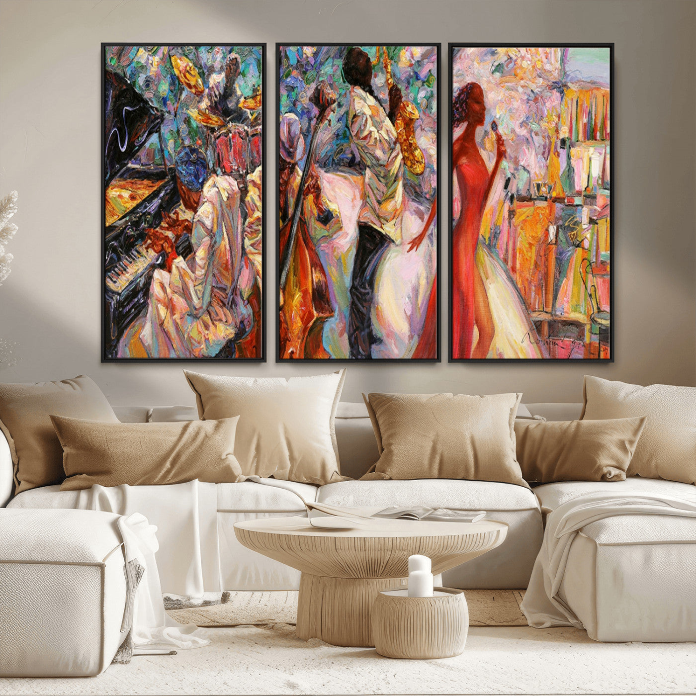 MGV-FC-48X32-3P - Abstract Afro American Jazz Canvas Wall Art | Music-Inspired Painting for Dining Room, Living Room,