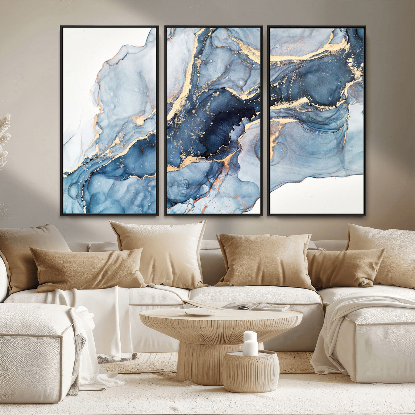 33782-MGV-FC-48X32-3P_Black-Abstract Art Print - Blue Abstract Canvas Wall Art Print Abstract Art Fluid Effect Marble Wall Art