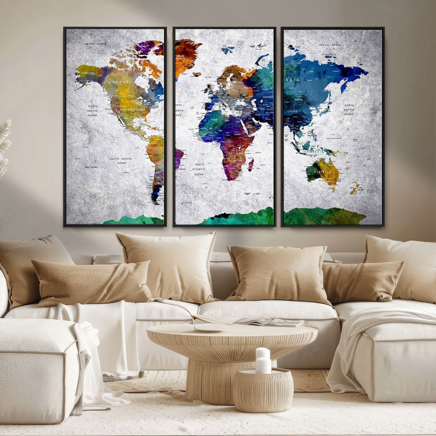 MGV-FC-48X32-3P - Push Pin World Map Canvas Print – Framed Wall Art for Couples to Track Their Travels – Anniversary