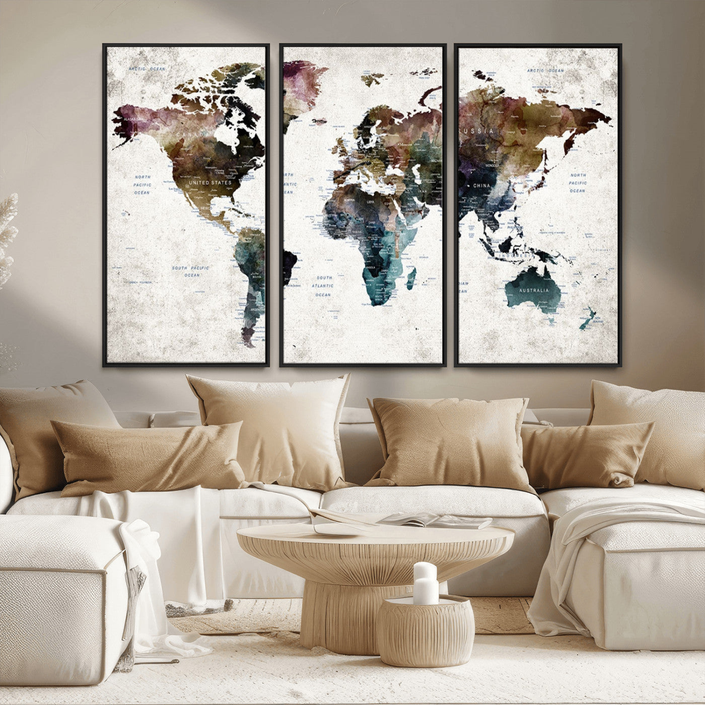 MGV-FC-48X32-3P - Push Pin World Map Canvas Print – Framed Wall Art for Couples to Track Their Travels – Anniversary