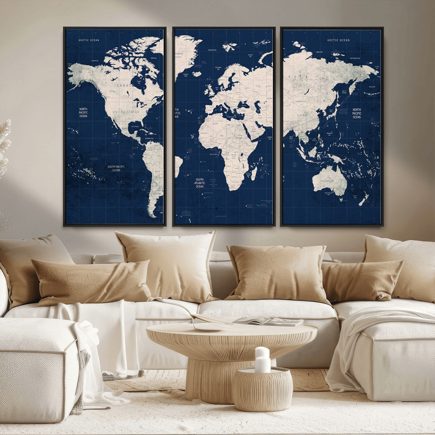 17866-MGV-FC-48X32-3P_Black-Push Pin World Map Canvas Print – Framed Wall Art for Couples to Track Their Travels – Anniversary