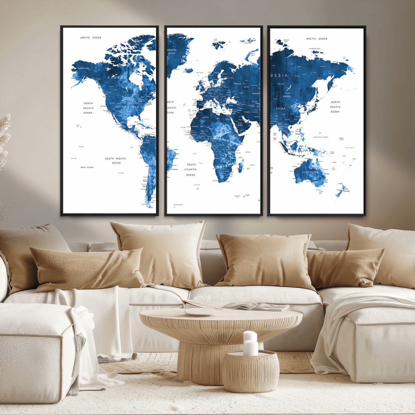 MGV-FC-48X32-3P - Push Pin World Map Canvas Print – Framed Wall Art for Couples to Track Their Travels – Anniversary