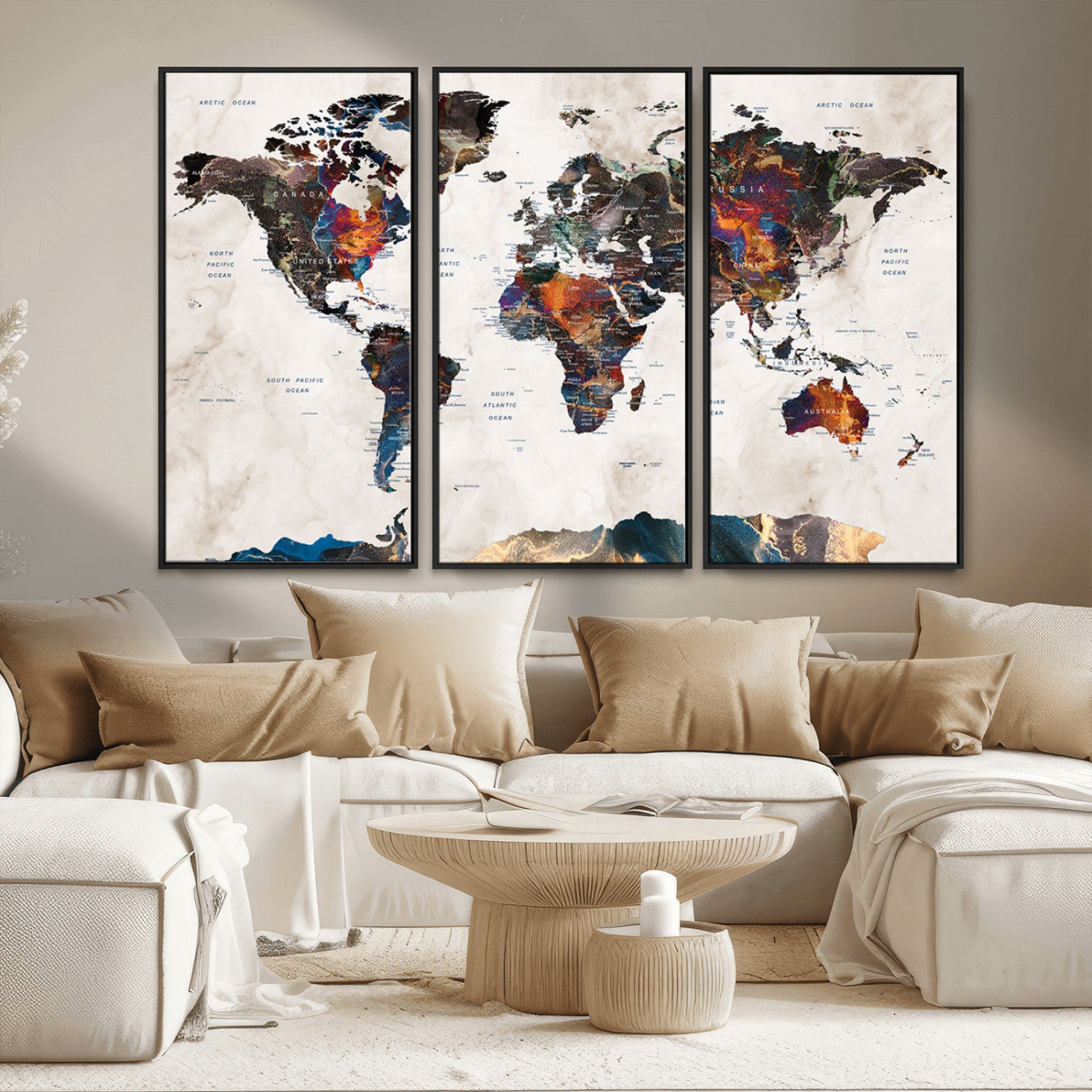 MGV-FC-48X32-3P - Push Pin World Map Canvas Print – Framed Wall Art for Couples to Track Their Travels – Anniversary