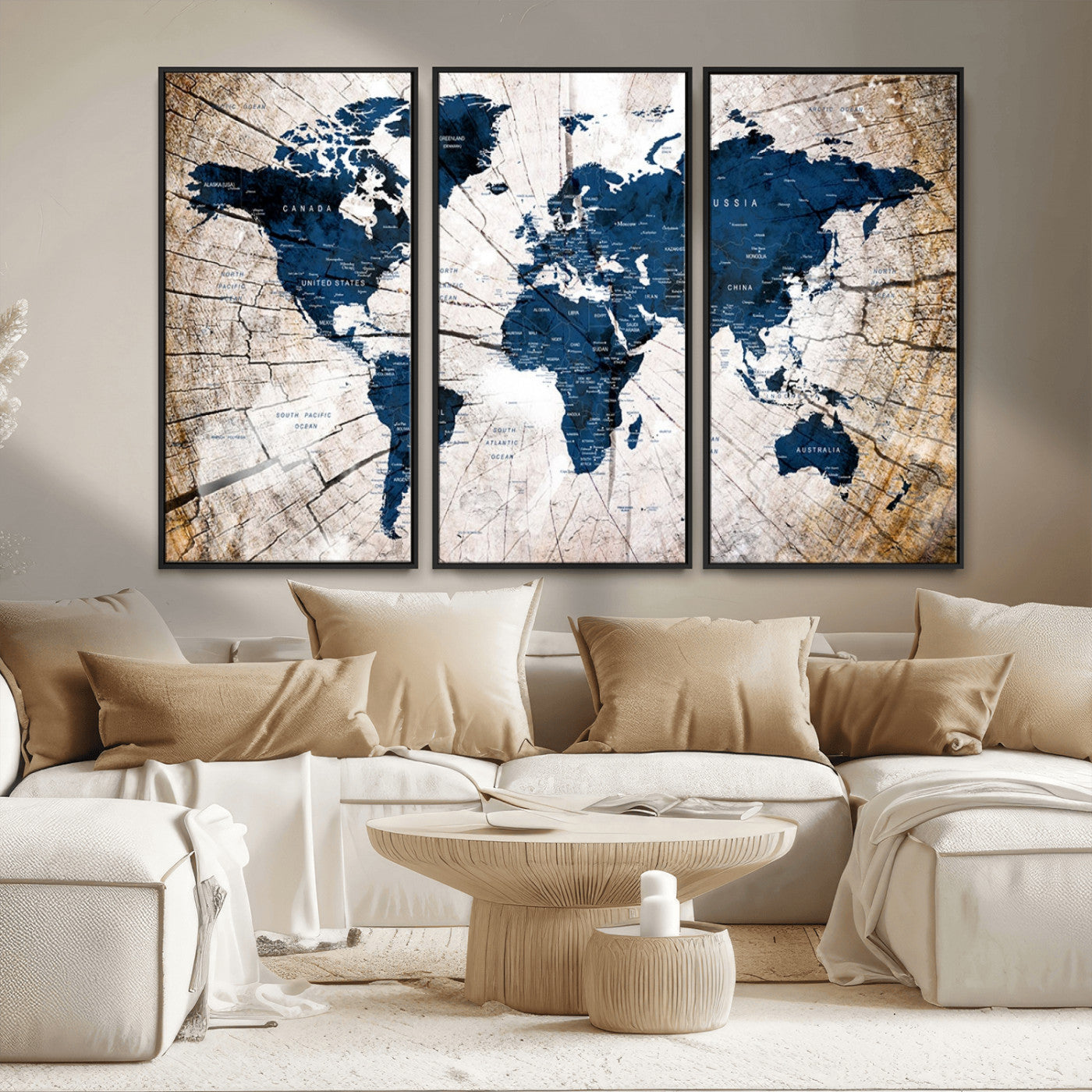 MGV-FC-48X32-3P - Push Pin World Map Canvas Print – Framed Wall Art for Couples to Track Their Travels – Anniversary