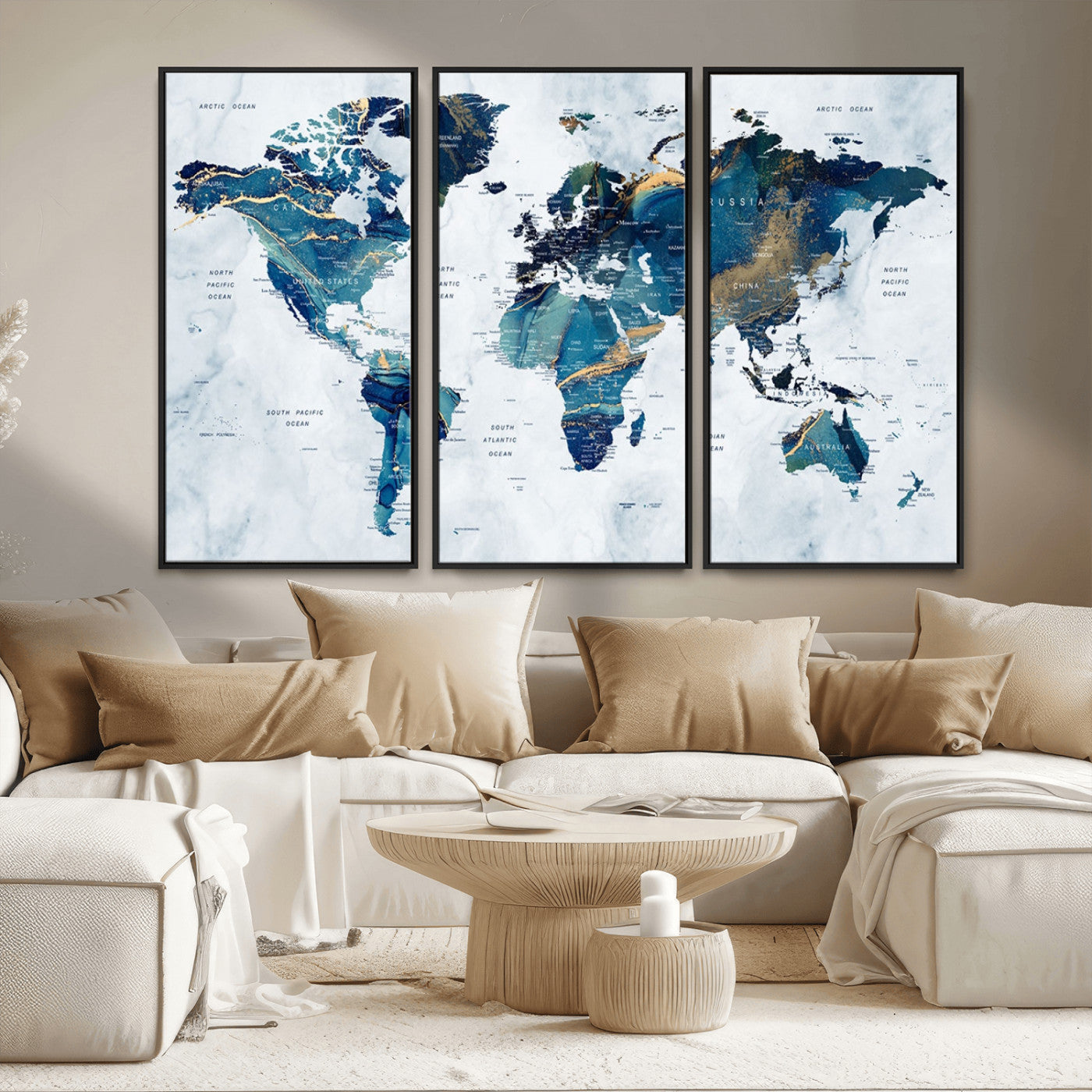 MGV-FC-48X32-3P - Push Pin World Map Canvas Print – Framed Wall Art for Couples to Track Their Travels – Anniversary
