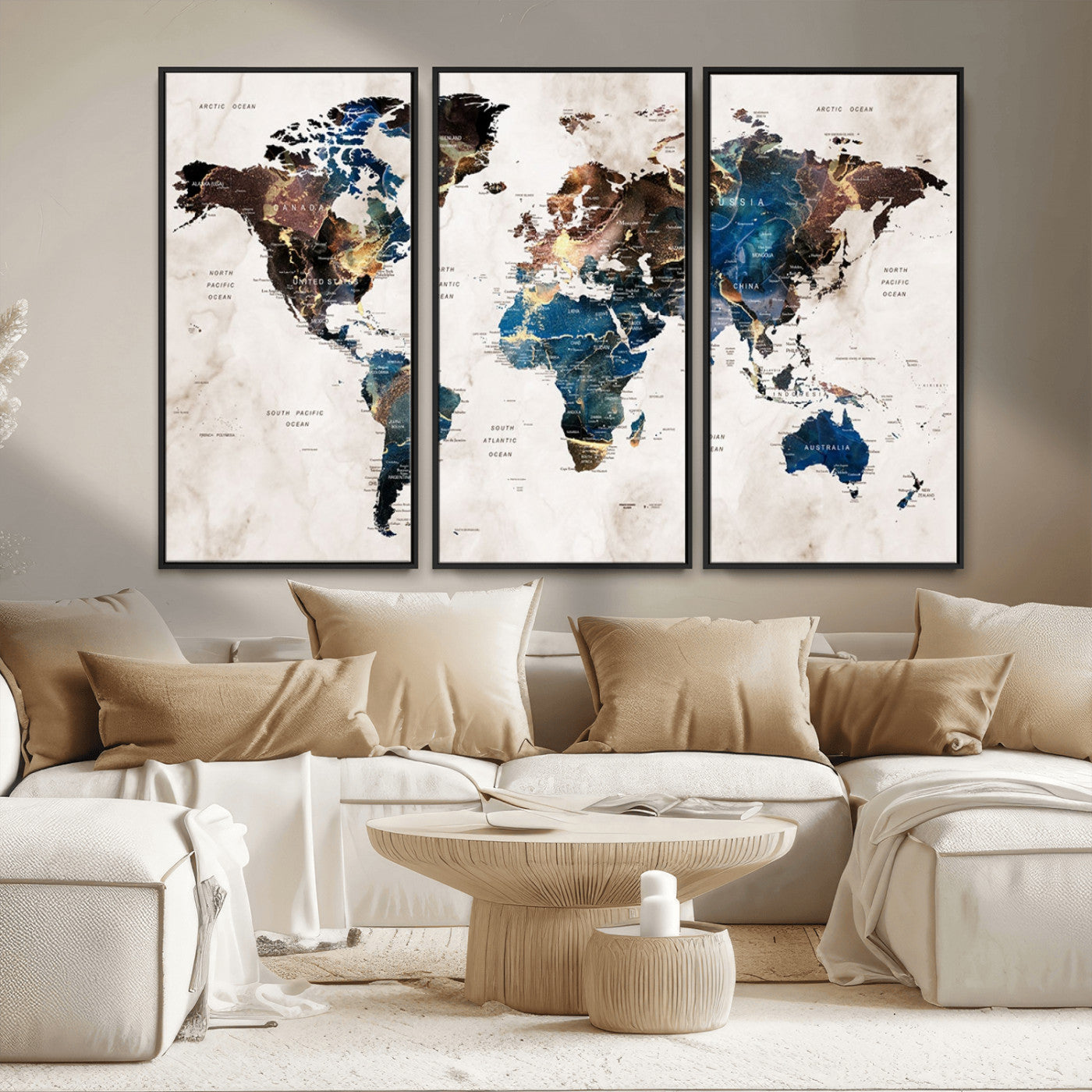 MGV-FC-48X32-3P - Push Pin World Map Canvas Print – Framed Wall Art for Couples to Track Their Travels – Anniversary