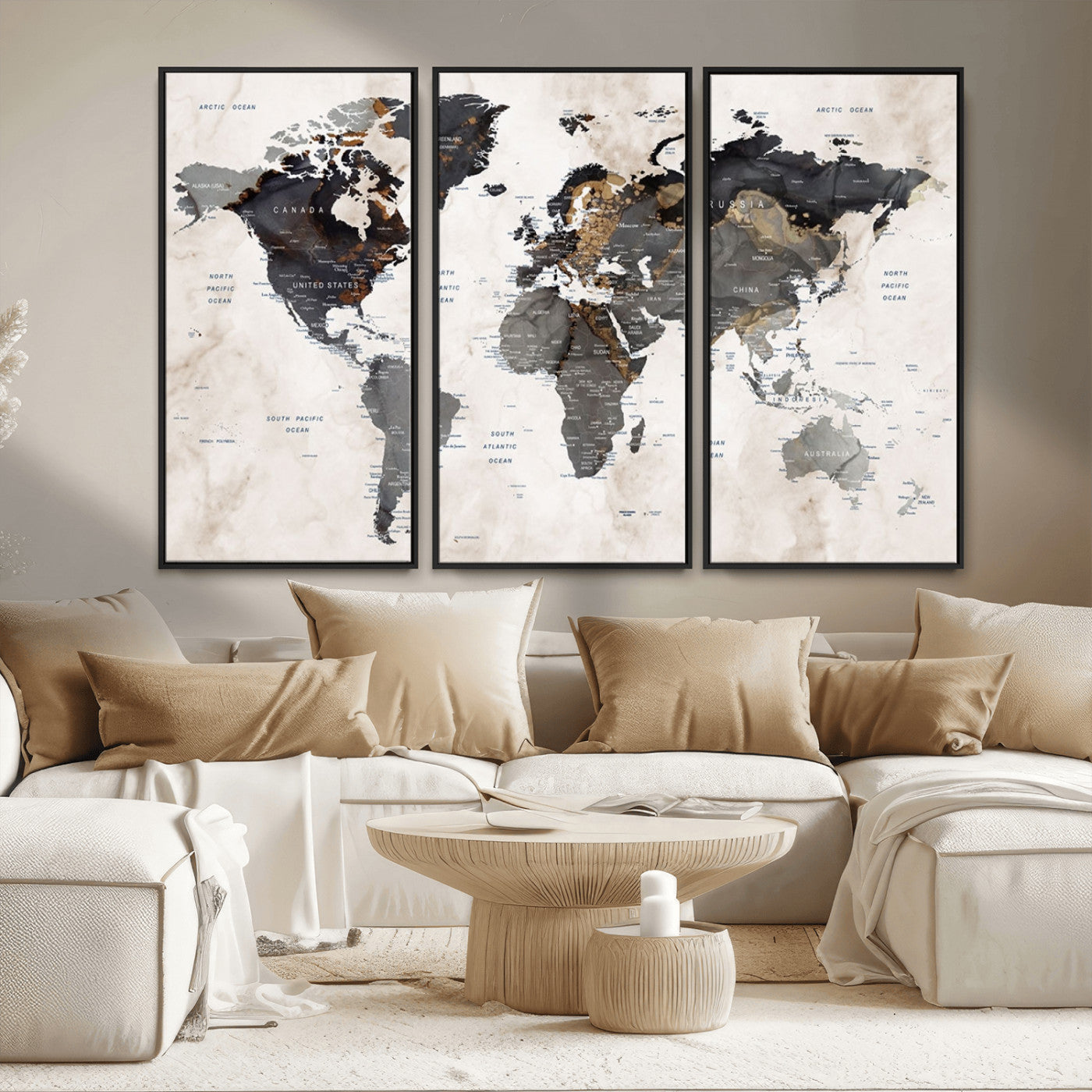 MGV-FC-48X32-3P - Push Pin World Map Canvas Print – Framed Wall Art for Couples to Track Their Travels – Anniversary