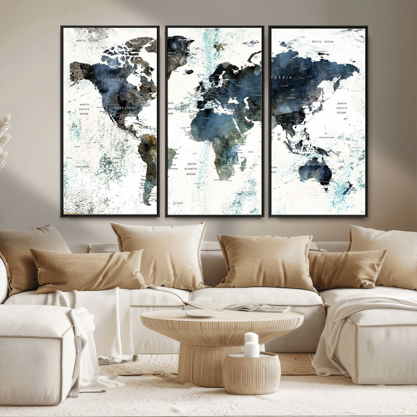 MGV-FC-48X32-3P - Push Pin World Map Canvas Print – Framed Wall Art for Couples to Track Their Travels – Anniversary