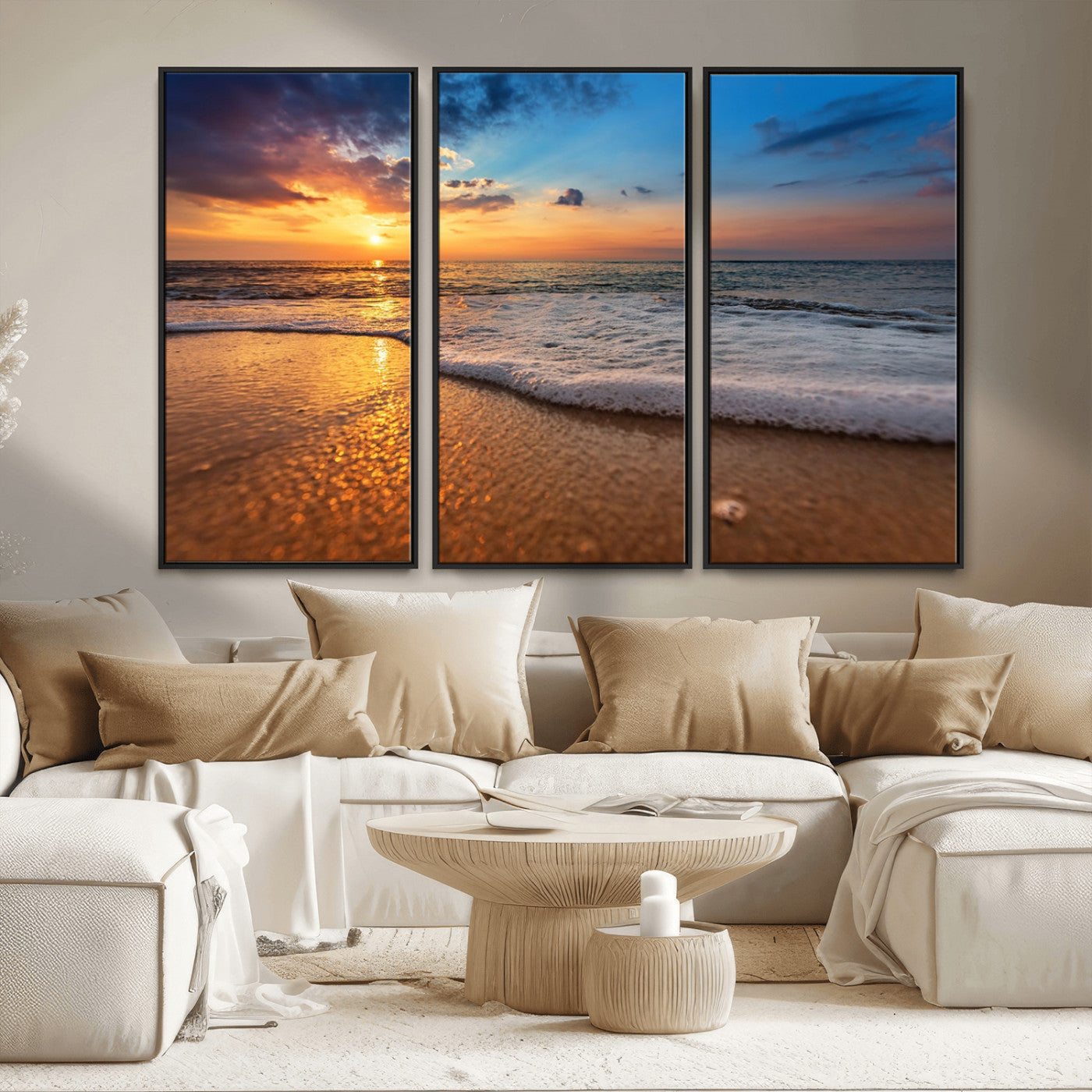 MGV-FC-48X32-3P - Sunset and Beach at Night Wall Art Canvas Print
