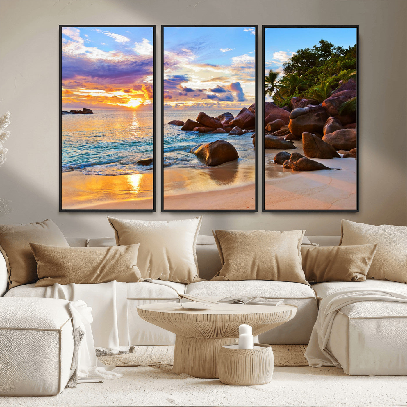 MGV-FC-48X32-3P - Tropical Island Beach Sunset Canvas Print