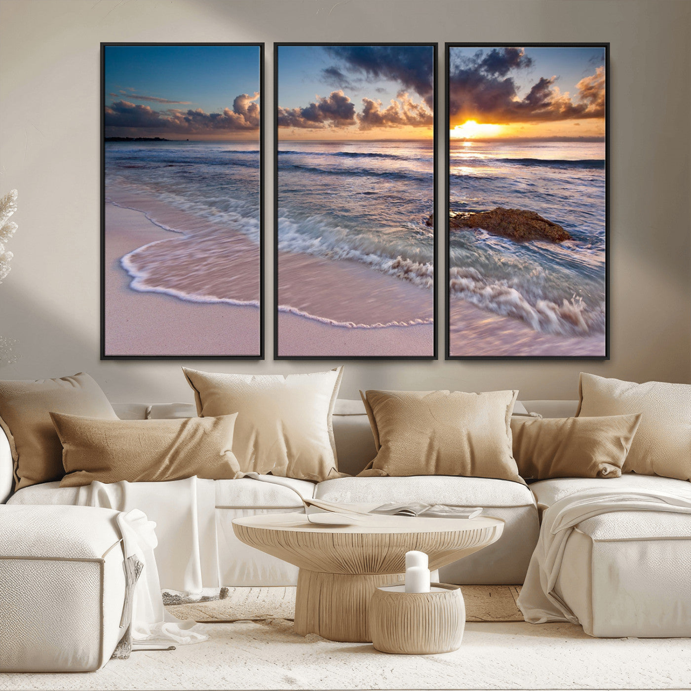 MGV-FC-48X32-3P - Sea Ocean Sunset Beach Wall Art Canvas Print