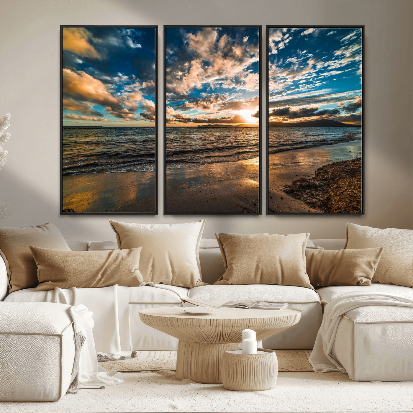 MGV-FC-48X32-3P - Beach Wall Art - Stunning Ocean Sunset Canvas Print with Coastal Design for Elegant and Relaxing