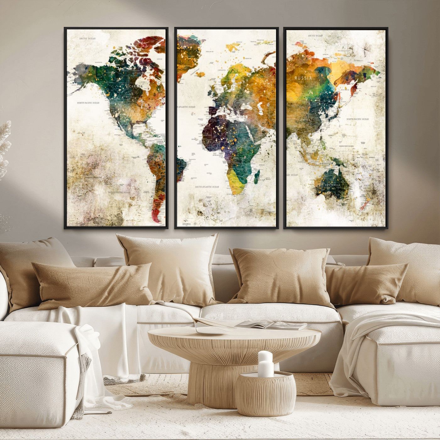 MGV-FC-48X32-3P - Push Pin World Map Canvas Print – Framed Wall Art for Couples to Track Their Travels – Anniversary