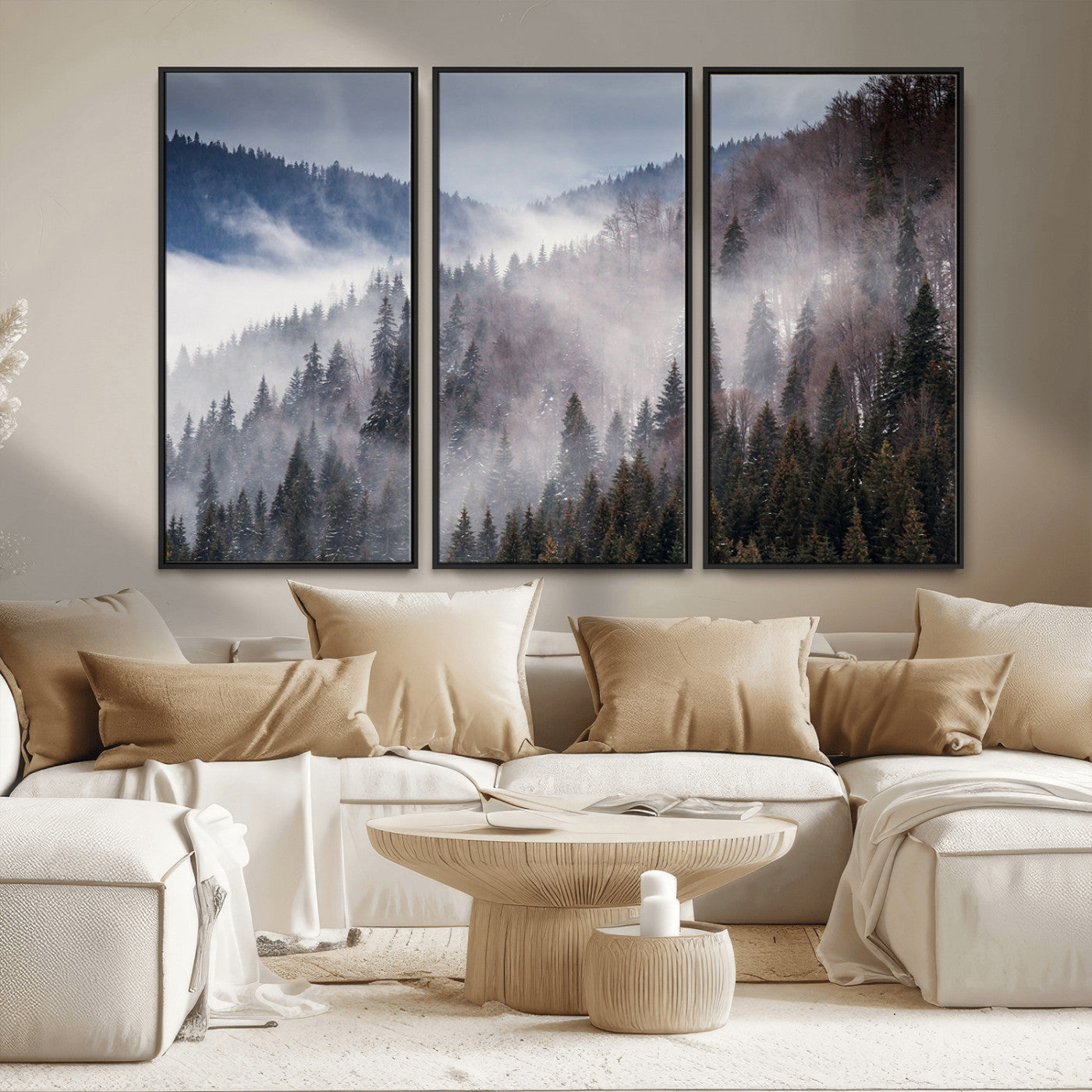 MGV-FC-48X32-3P - Beautiful Rising Fog in Winter Mountain Landscape - Framed Rising Fog in Winter Mountain Canvas
