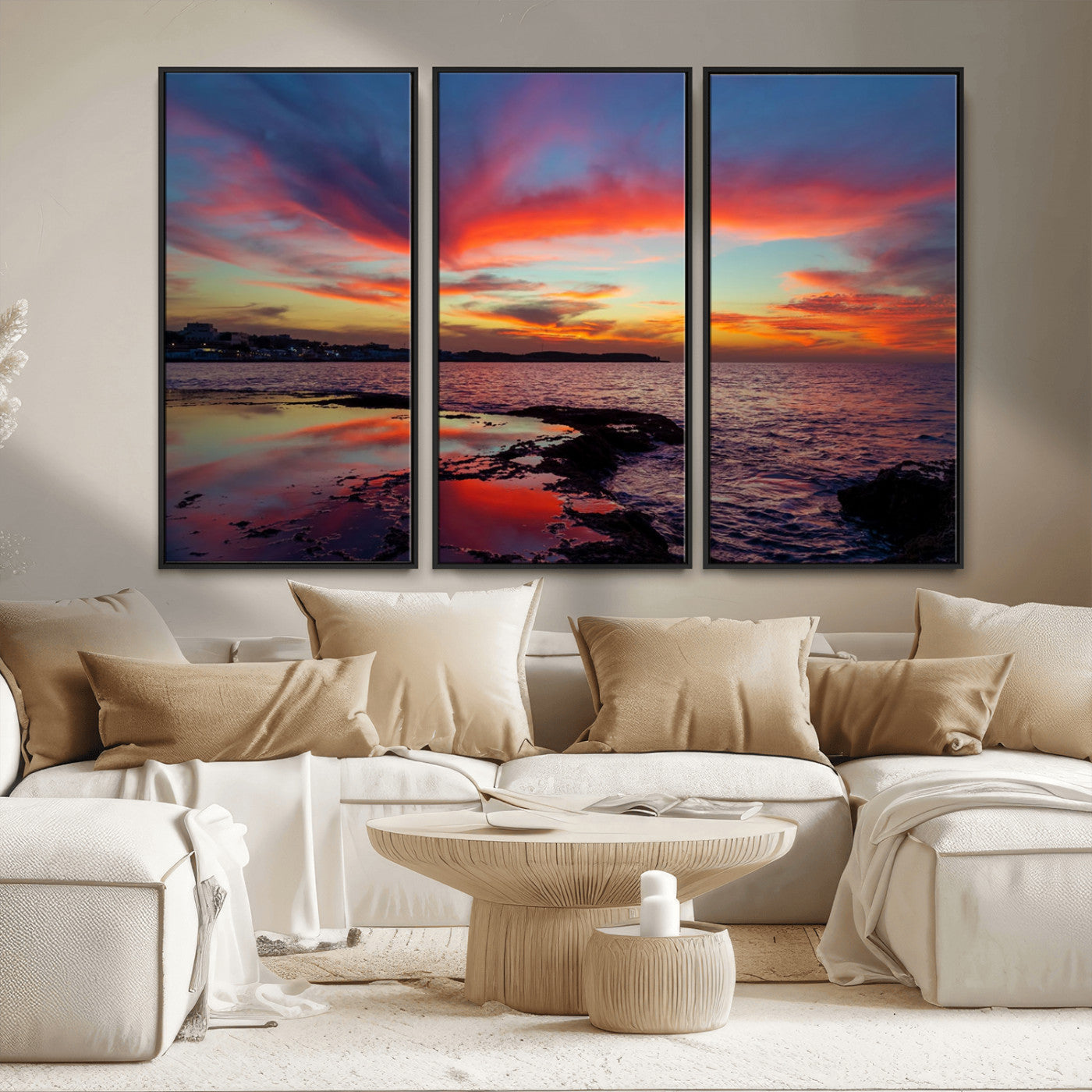 MGV-FC-48X32-3P - Glorious Sunset on The Beach Wall Art Canvas Print