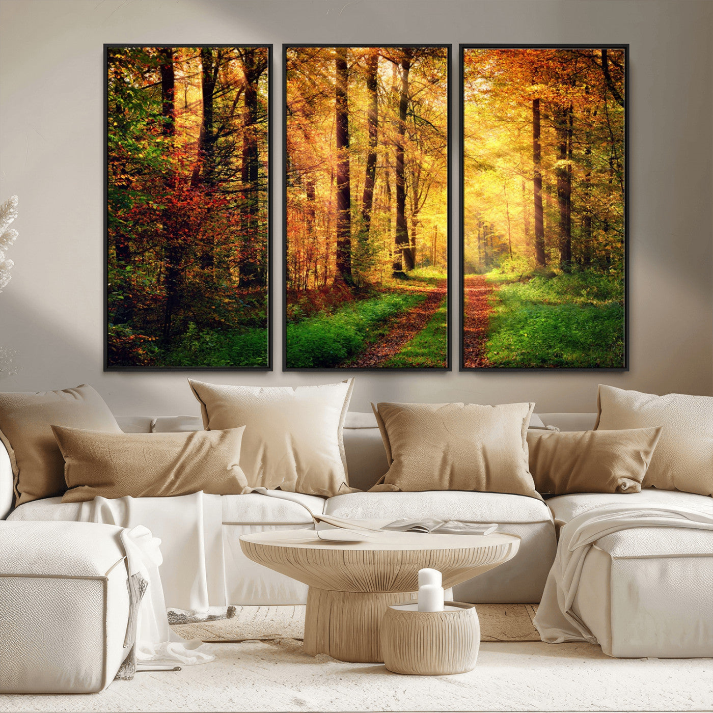 MGV-FC-48X32-3P - Forest Fall Wall Art Print - Sunlight Through Trees Wall Art Canvas Print