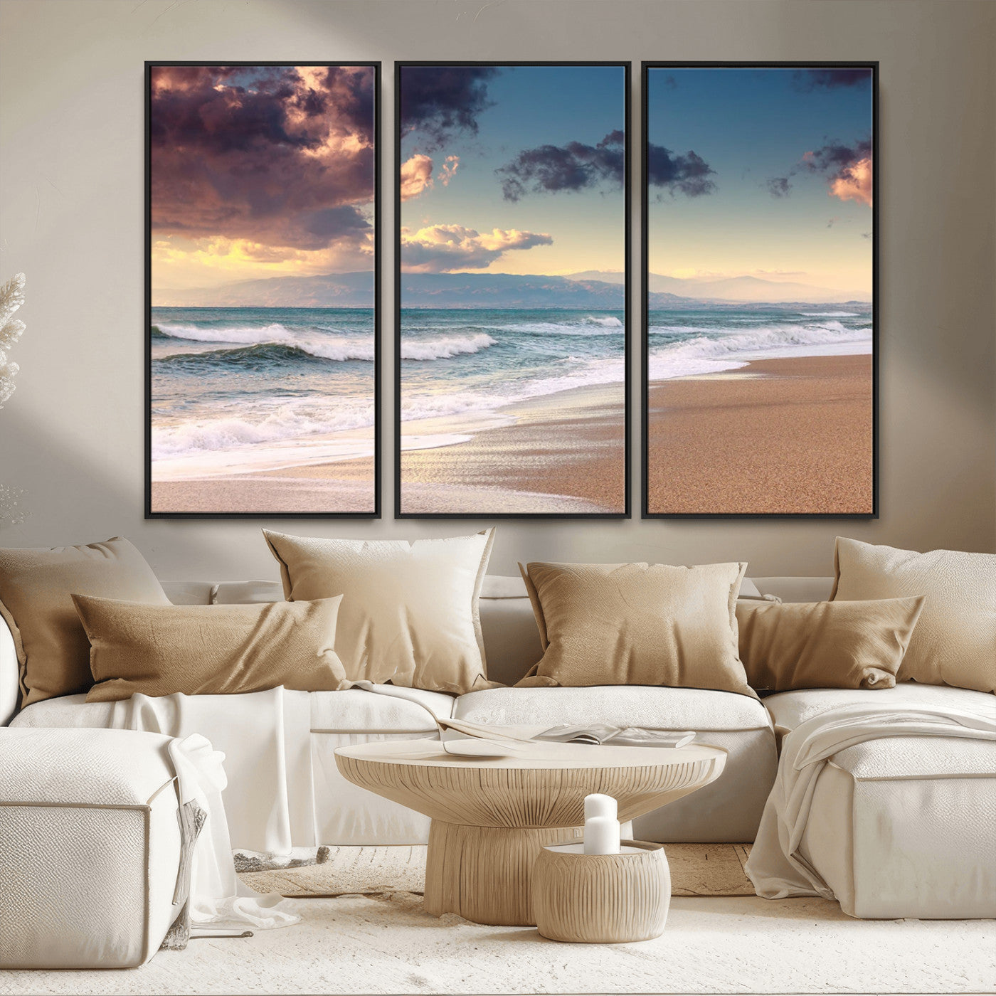 MGV-FC-48X32-3P - Cloudy Weather Beach Sunset Canvas Print | Sunrise Wall Art Canvas Print