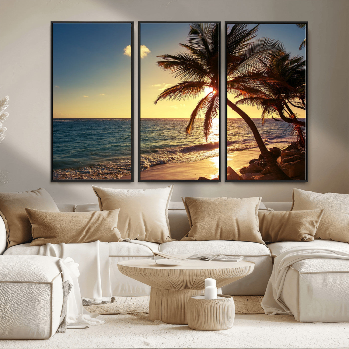 MGV-FC-48X32-3P - Sunset Palm Trees Wall Art Canvas Print