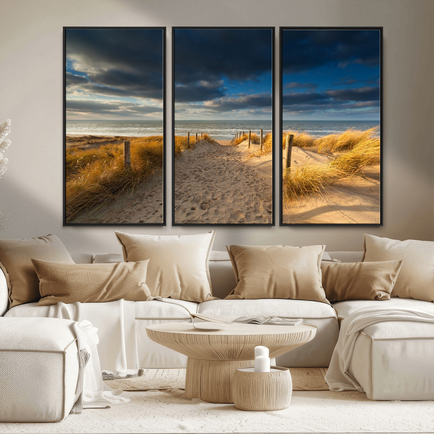 MGV-FC-48X32-3P - Ocean Beach Dark Clouds Wall Art Canvas Print