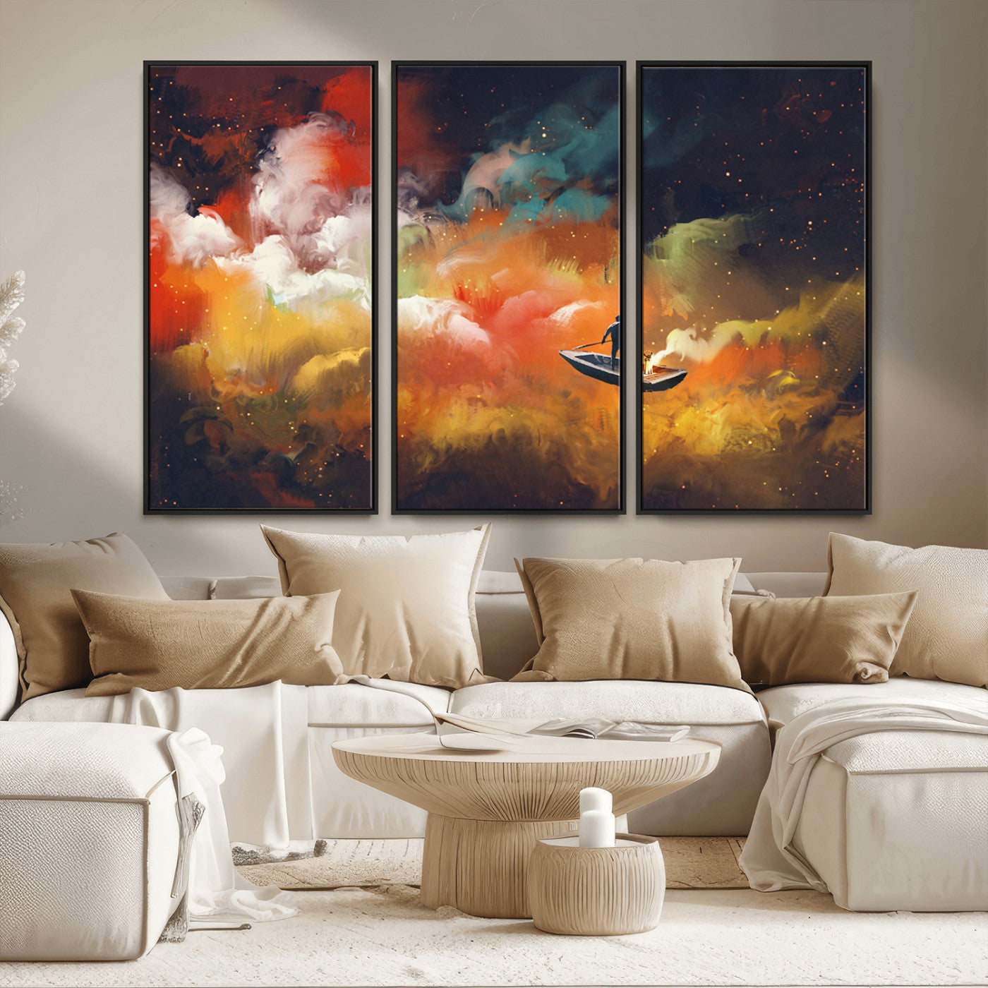 MGV-FC-48X32-3P - Surreal Space Adventure Canvas Wall Art – Dreamlike Abstract Galaxy Print – Framed and Ready to Hang for Living Room or Bedroom Decor