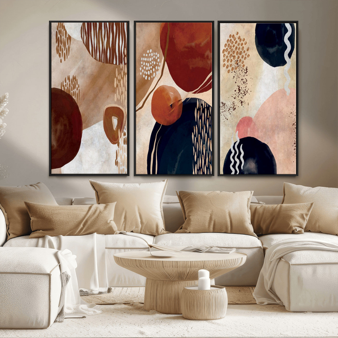 MGV-FC-48X32-3P - Boho Wall Art Canvas Print Set Mid-Century Prints Bohemian Wall Artwork Prints Boho Neutral
