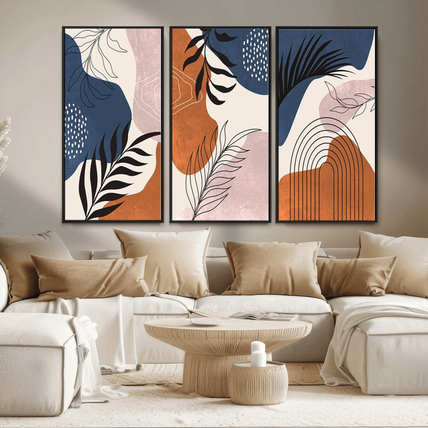 MGV-FC-48X32-3P - Boho Wall Art Canvas Print Set Mid-Century Prints Bohemian Wall Artwork Prints Boho Neutral,
