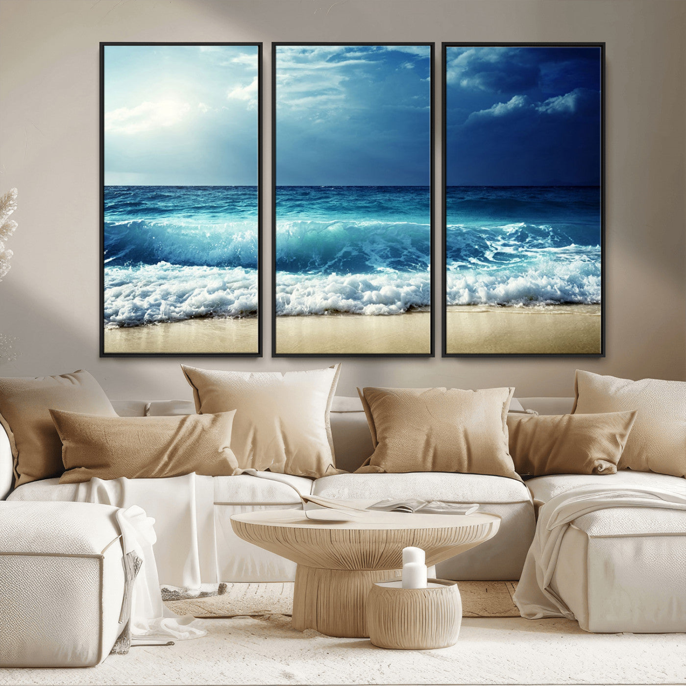 MGV-FC-48X32-3P - Majestic Ocean Wave Wall Art Canvas | 3 Panel Large Seascape Print for Living Room, Bedroom, Office Decor, Ready to Hang