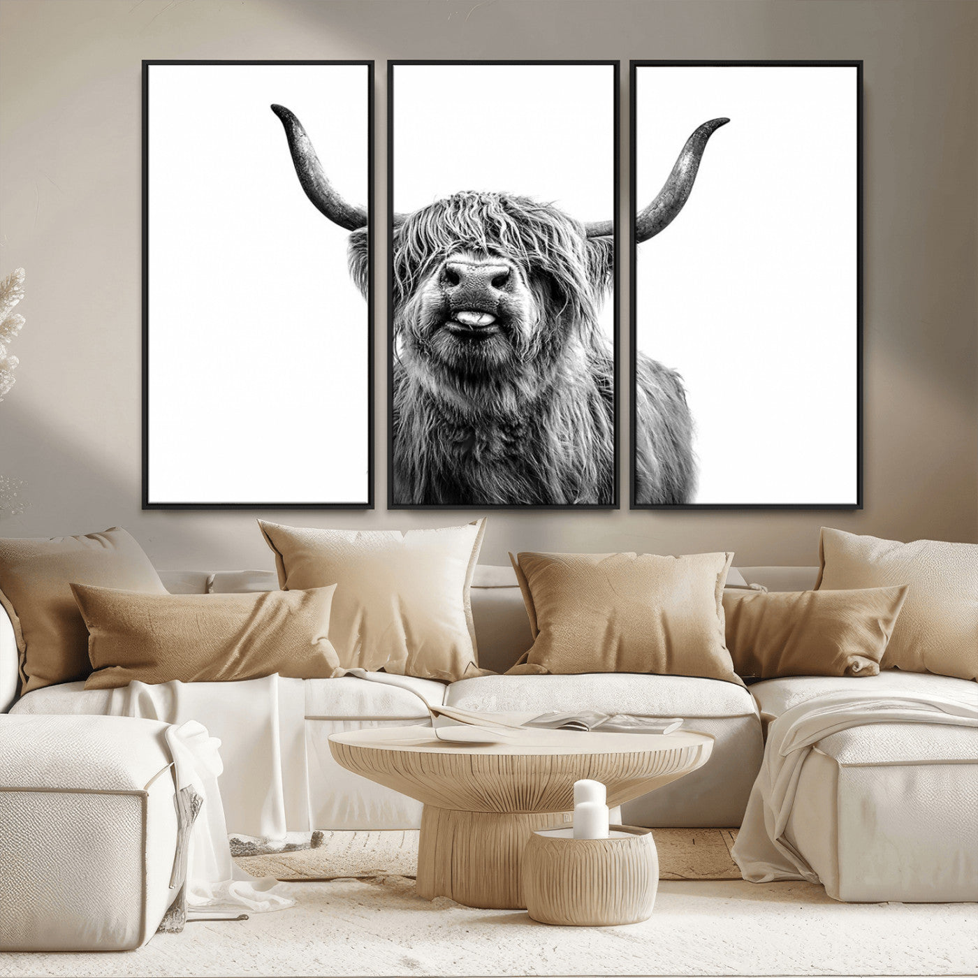 MGV-FC-48X32-3P - Fanny Scottish Highland Cow Cattle Art Print Farmhouse Wall Art Canvas Print