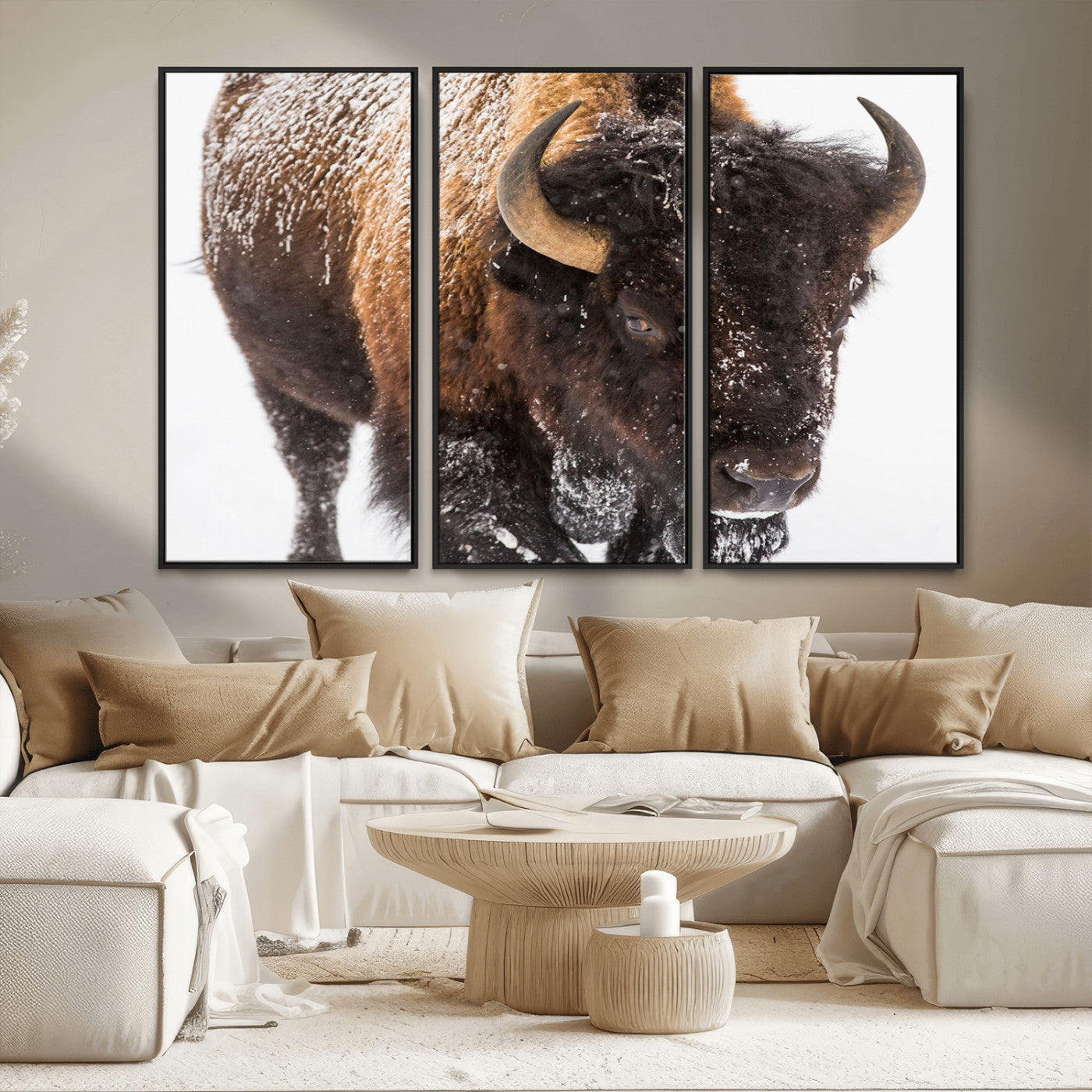 MGV-FC-48X32-3P - Bison Wall Art Canvas Print For Farmhouse, Wild Animal Wall Art
