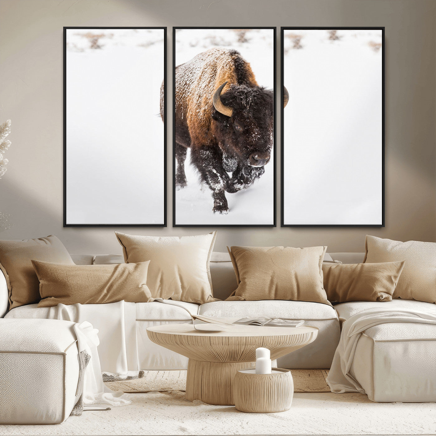 MGV-FC-48X32-3P - Bison Winter Wall Art Canvas Print For Farmhouse Decor