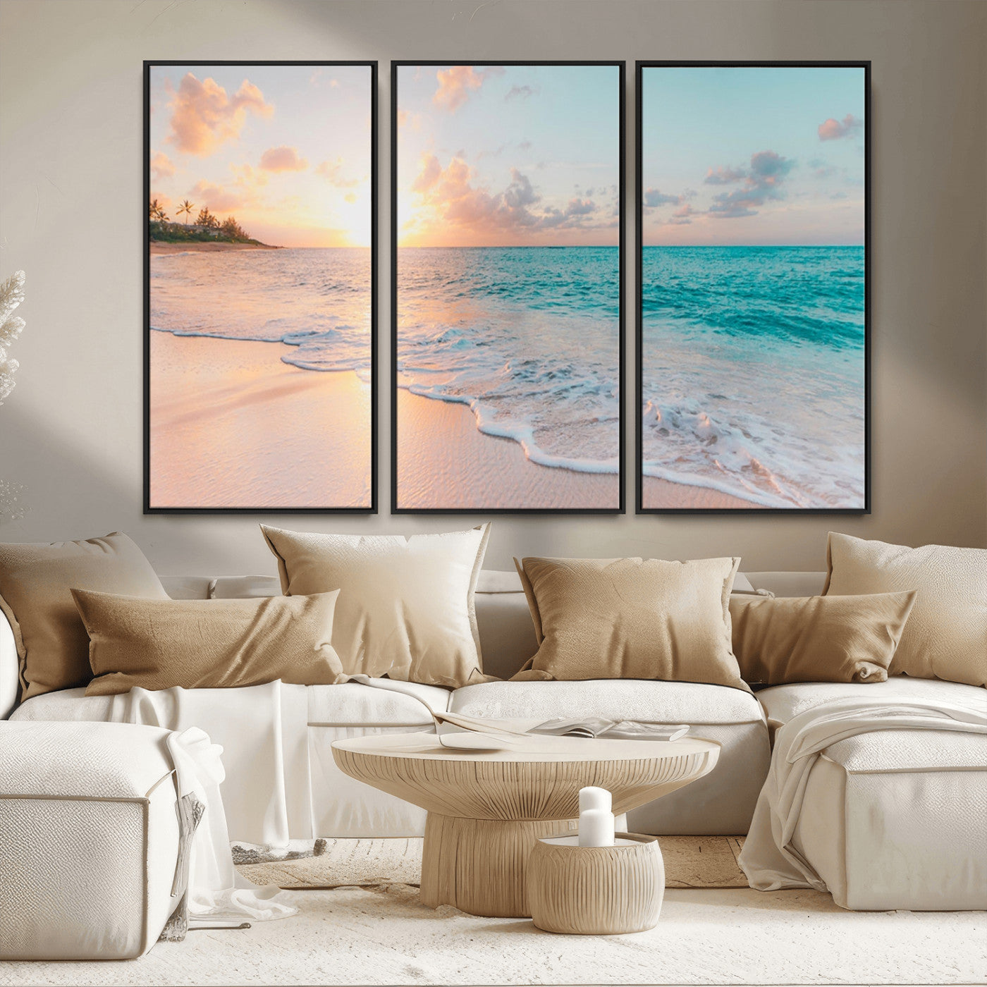 MGV-FC-48X32-3P - Beach Wall Art - Stunning Ocean Sunset Canvas Print with Coastal Design for Elegant and Relaxing
