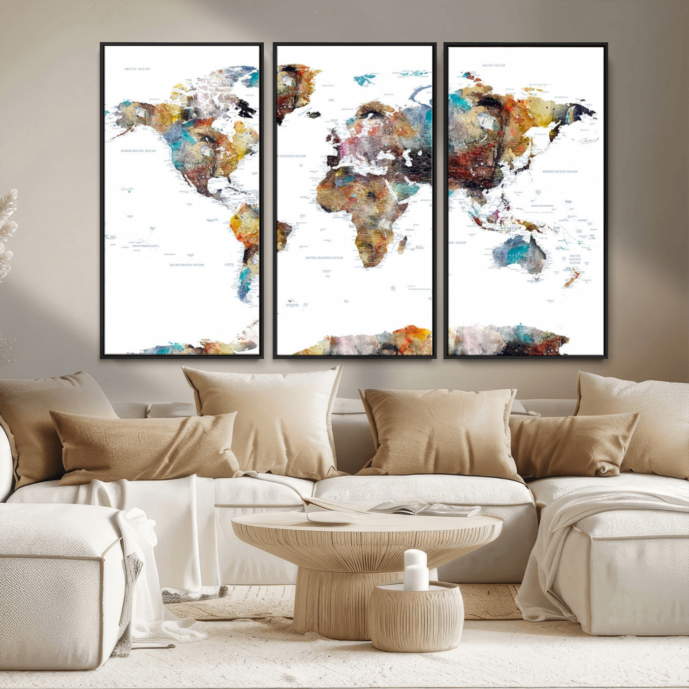MGV-FC-48X32-3P - Push Pin World Map Canvas Print – Framed Wall Art for Couples to Track Their Travels – Anniversary