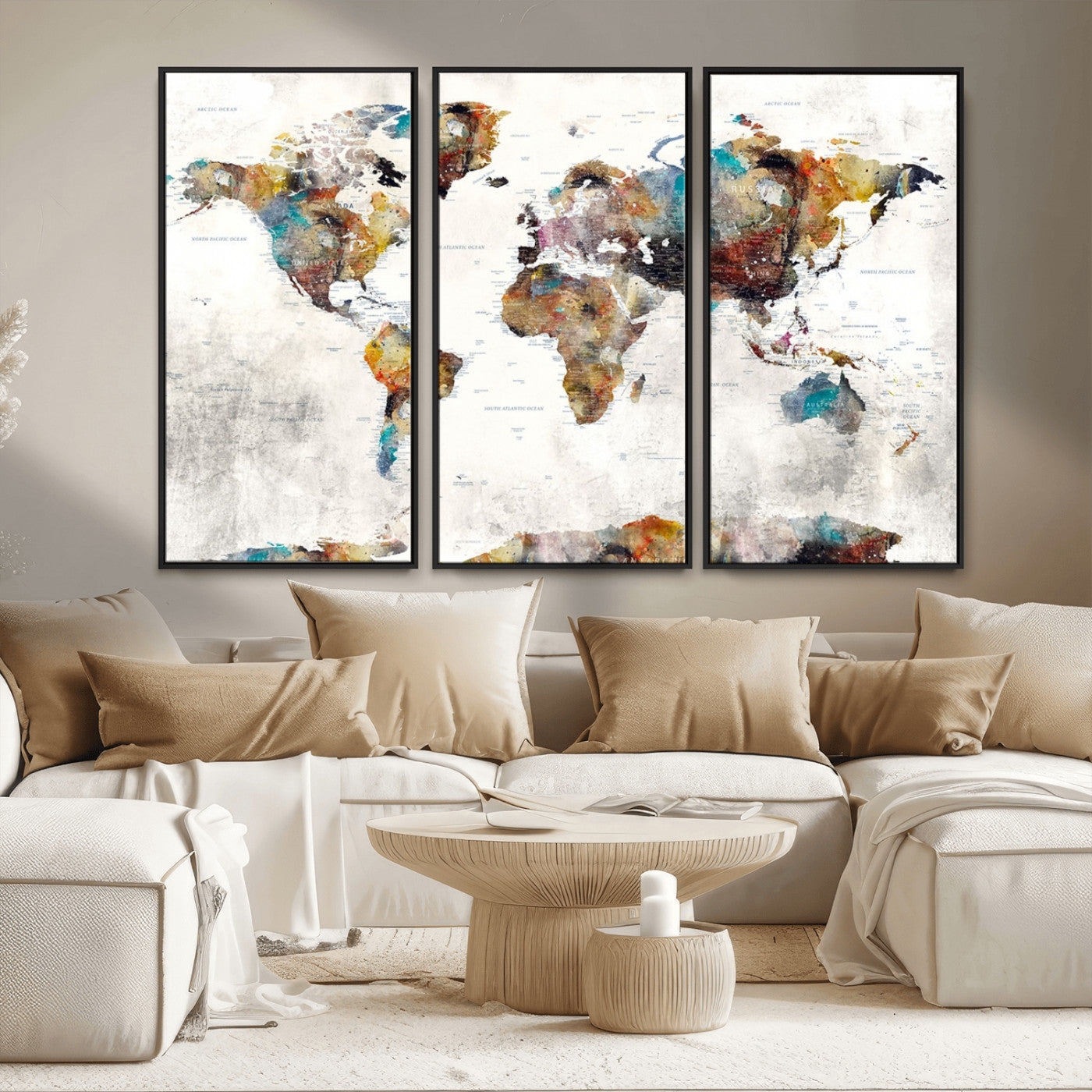 MGV-FC-48X32-3P - Push Pin World Map Canvas Print – Framed Wall Art for Couples to Track Their Travels – Anniversary
