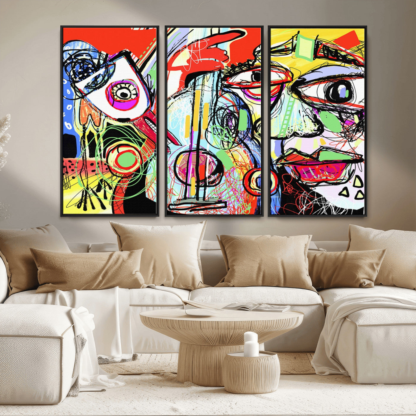 MGV-FC-48X32-3P - Picasso Style Art Abstract Canvas Wall Art Print , Colorful Abstract Artwork