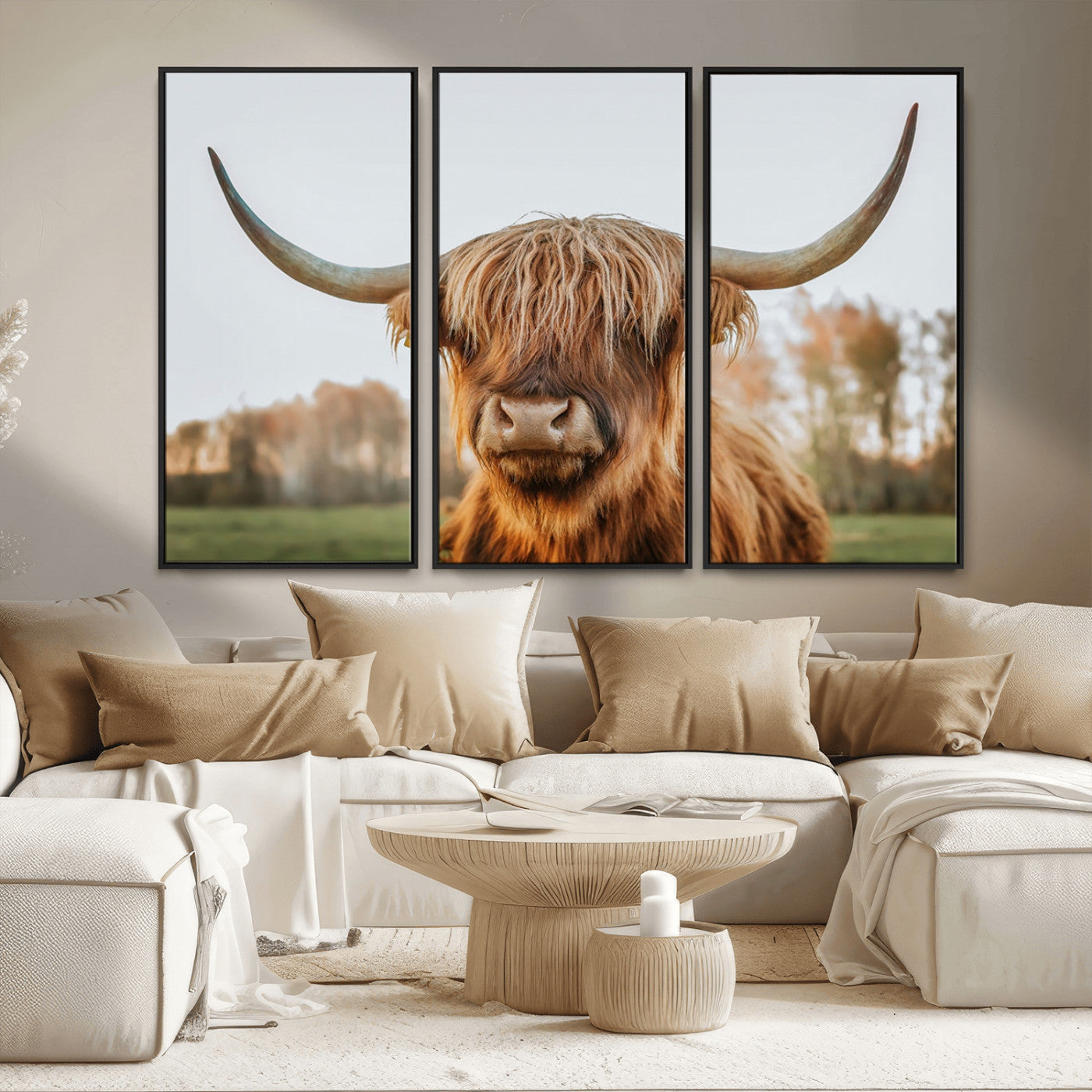 MGV-FC-48X32-3P - Highland Cow Animal Scottish Cattle Art Print Farmhouse Wall Art Canvas Print