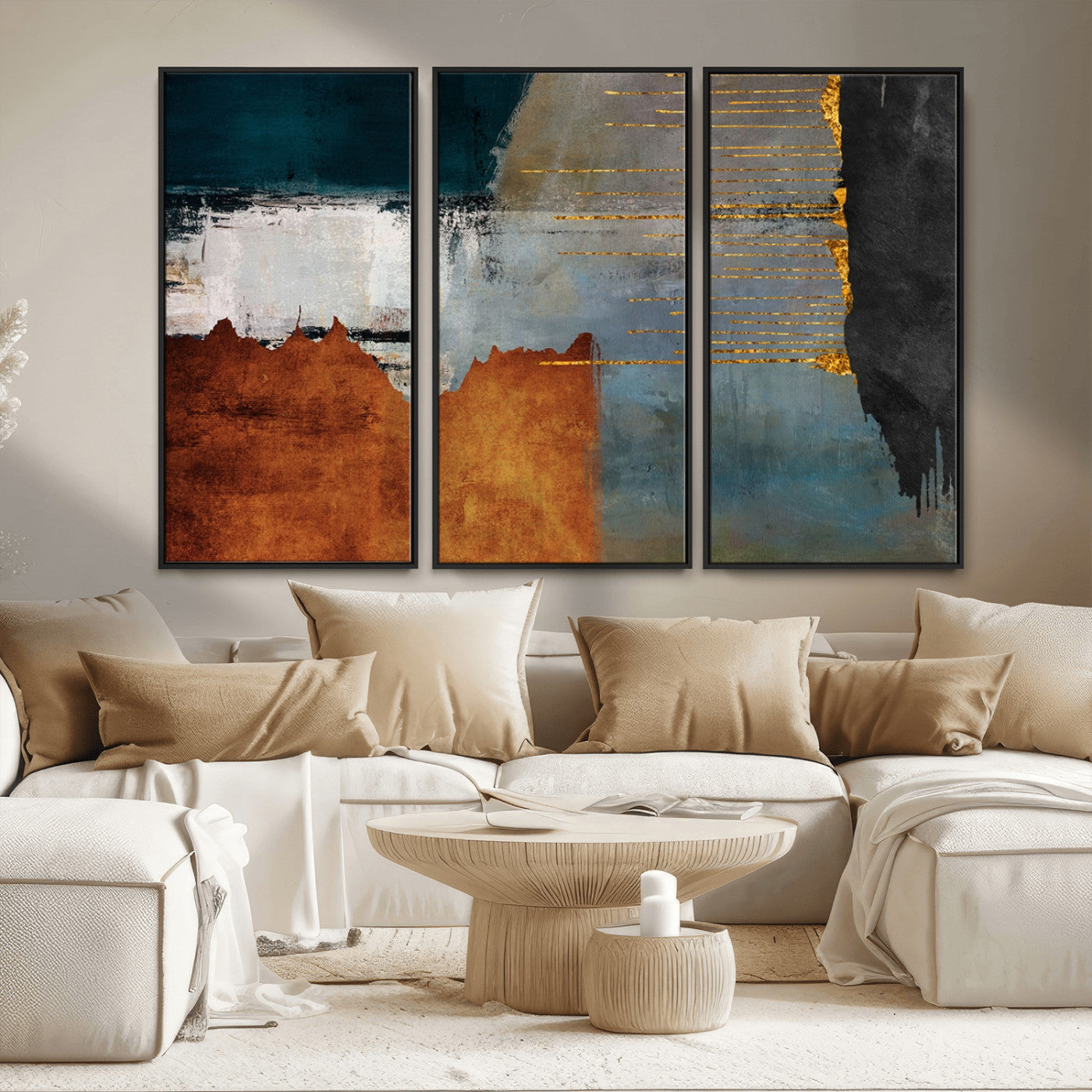 MGV-FC-48X32-3P - Modern Abstract Canvas Art Canvas Print - Framed and Ready to Hang Artwork for Contemporary Living Room or Office Decor