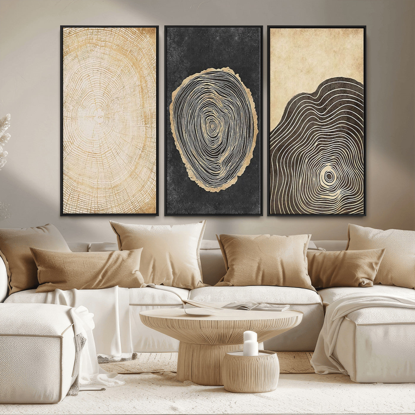 MGV-FC-48X32-3P - Tree Rings Canvas Wall Art Print – Minimalist Natural History in Modern Decor - Minimalist Boho Wall