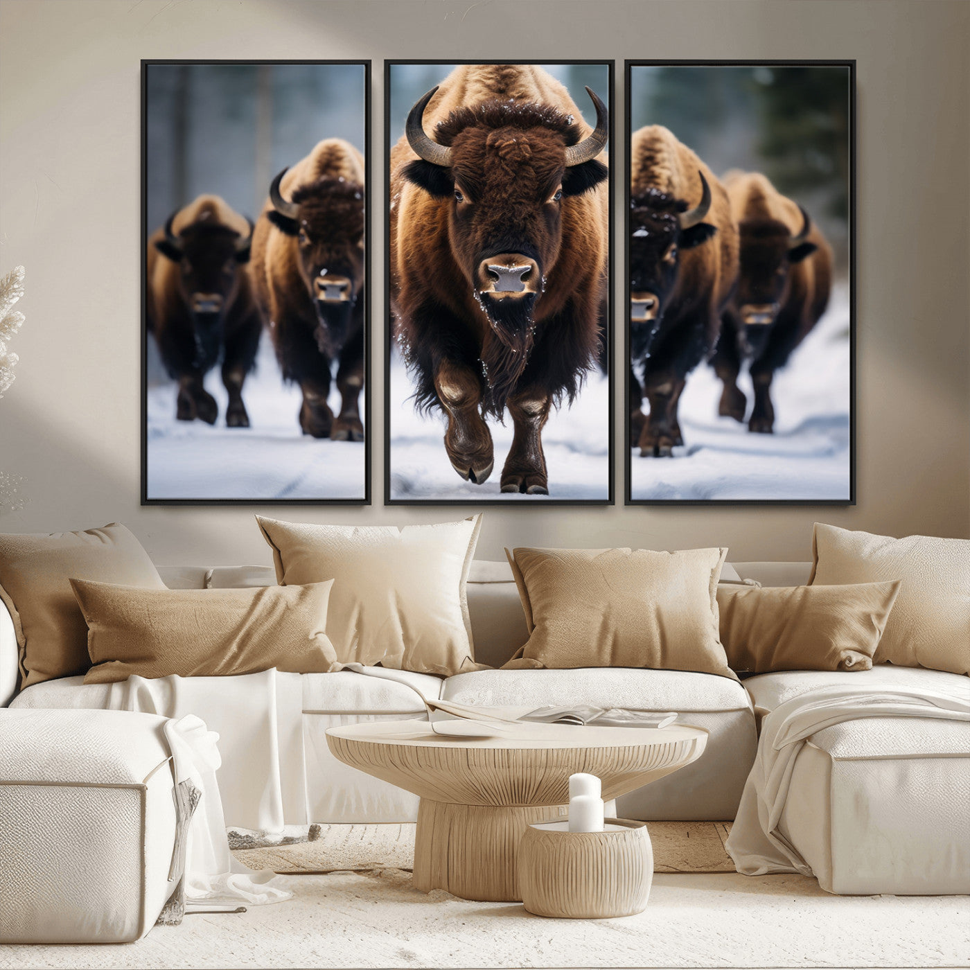 MGV-FC-48X32-3P - Buffalo Wall Art Canvas Print, American Bison Herd Wall Art Canvas Print - Bison Canvas Print