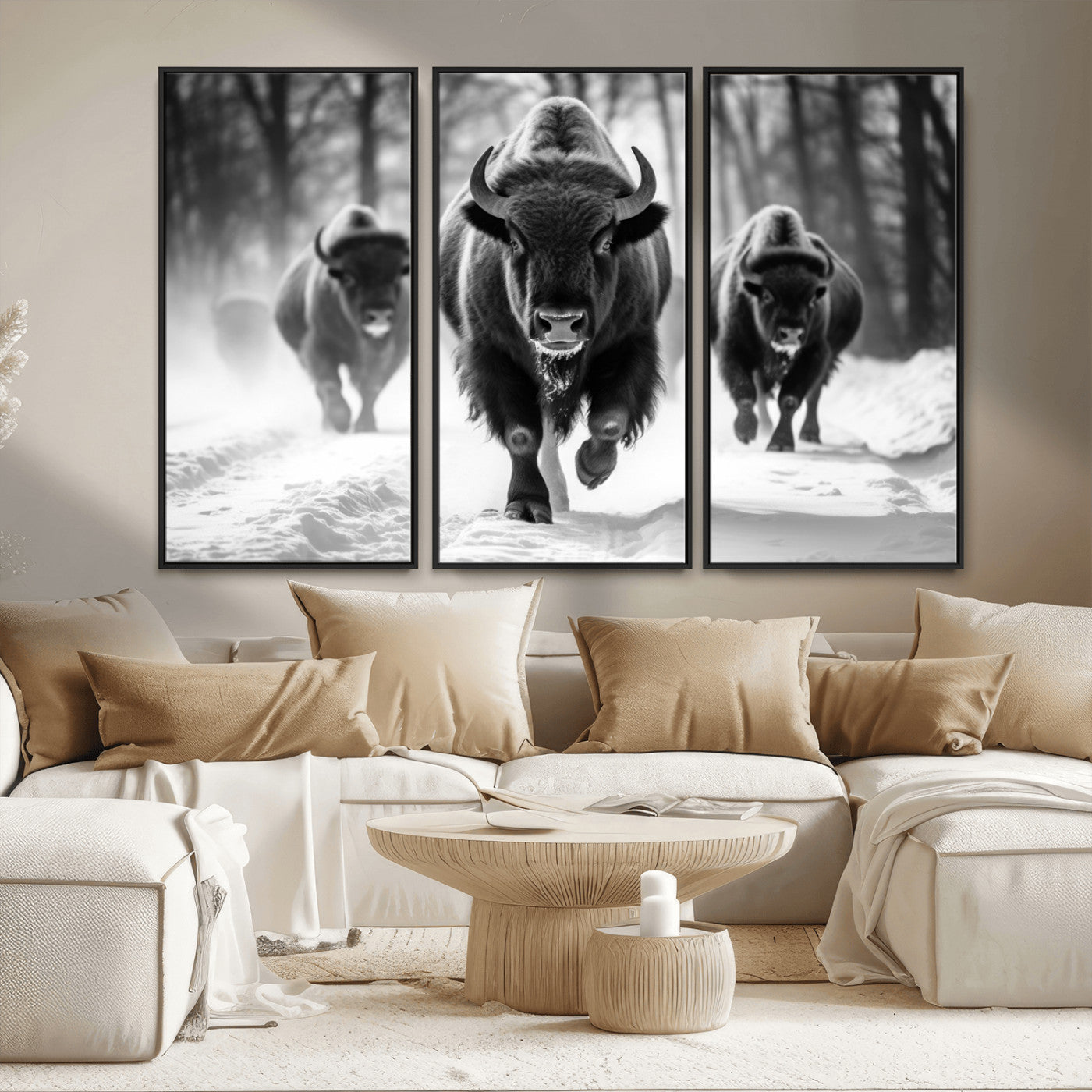 MGV-FC-48X32-3P - Buffalo Wall Art Canvas Print, Bison Family Wall Art Canvas Print