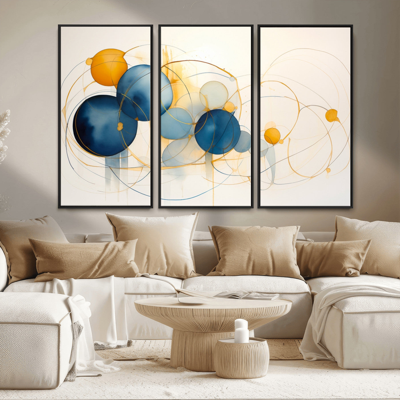 -Geometric Blue Orange Abstract Wall Art Canvas, Geometric Blue Orange Canvas Print