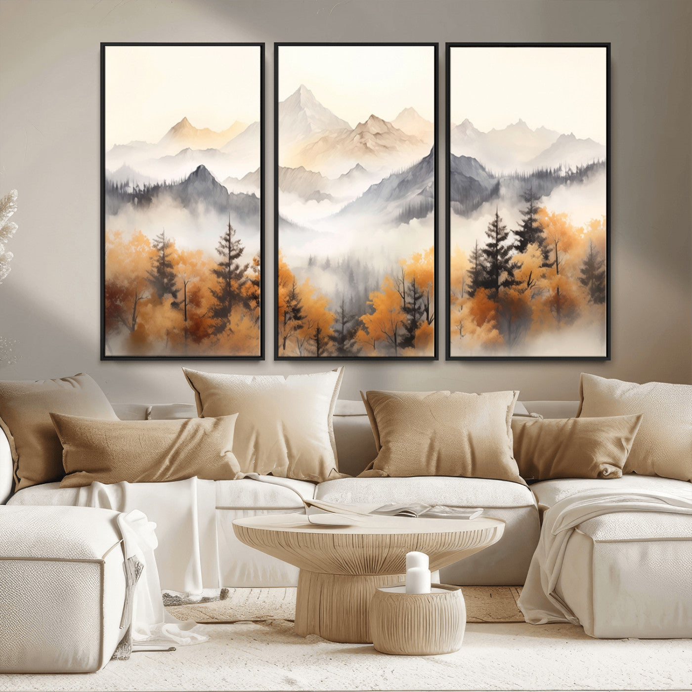 MGV-FC-48X32-3P - Abstract Mountain Wall Art | Misty Mountain Forest and Mountains Canvas Print for Living Room,