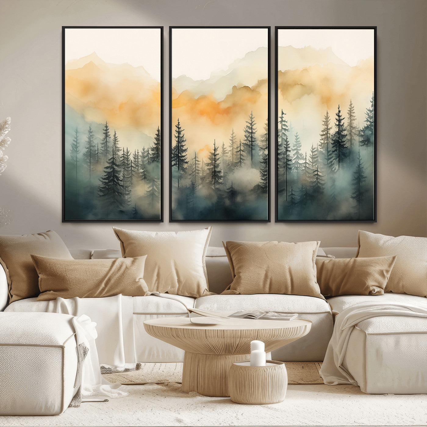34155-MGV-FC-48X32-3P_Black-Abstract Forest Print - Mountain Wall Art | Autumn Landscape Canvas Print for Living Room, Bedroom, or Office | Large Wall Art Decor
