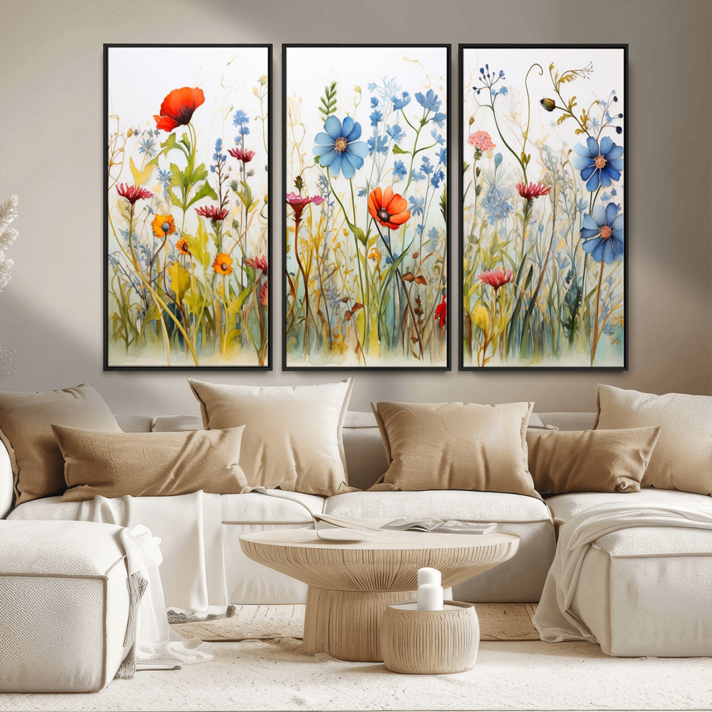 MGV-FC-48X32-3P - Colorful Wildflower Canvas Wall Art - Vibrant Floral Botanical Print, Bright Nature Decor for Living
