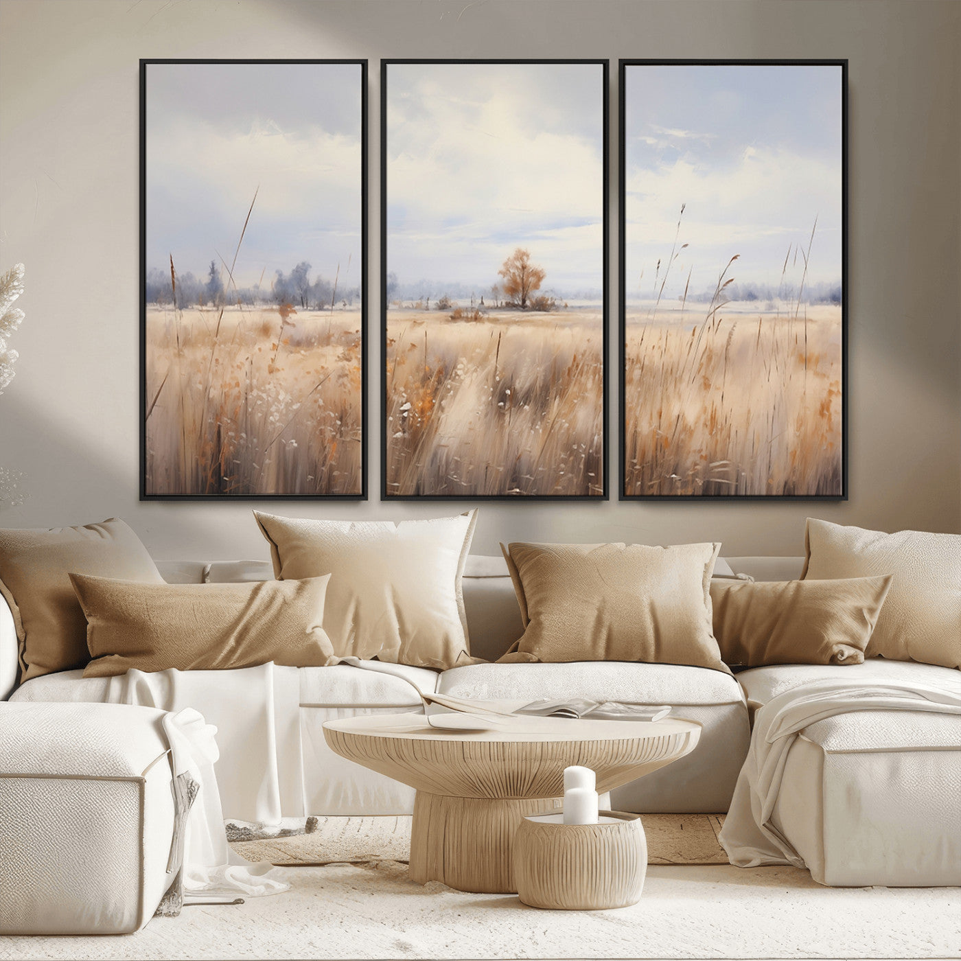 MGV-FC-48X32-3P - Golden Fields Wall Art Print Canvas – Serene Landscape of Nature’s Tranquility in Minimalist for