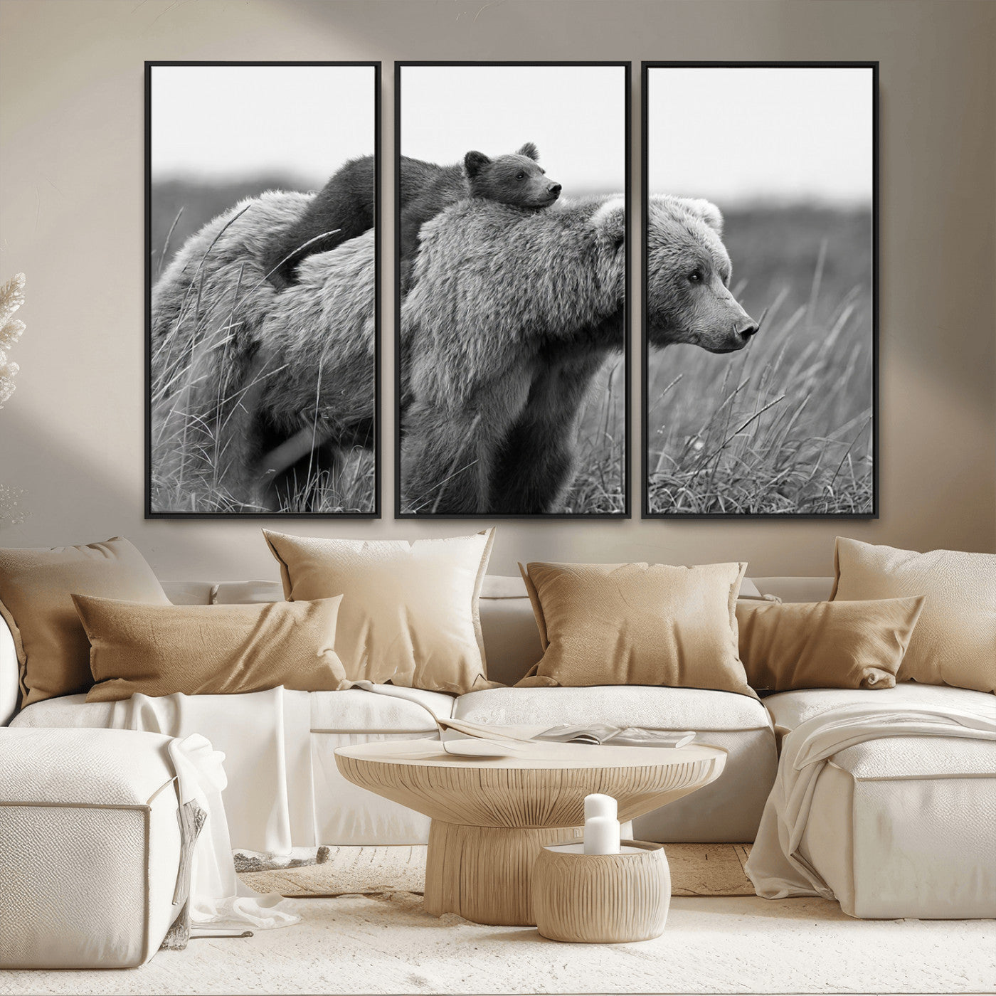 MGV-FC-48X32-3P - Bear and Cub Wall Art Canvas | 399 Bear Cub Wildlife-Inspired Animal Art for Living Room or Office | Grizzly Bear Print of Photography