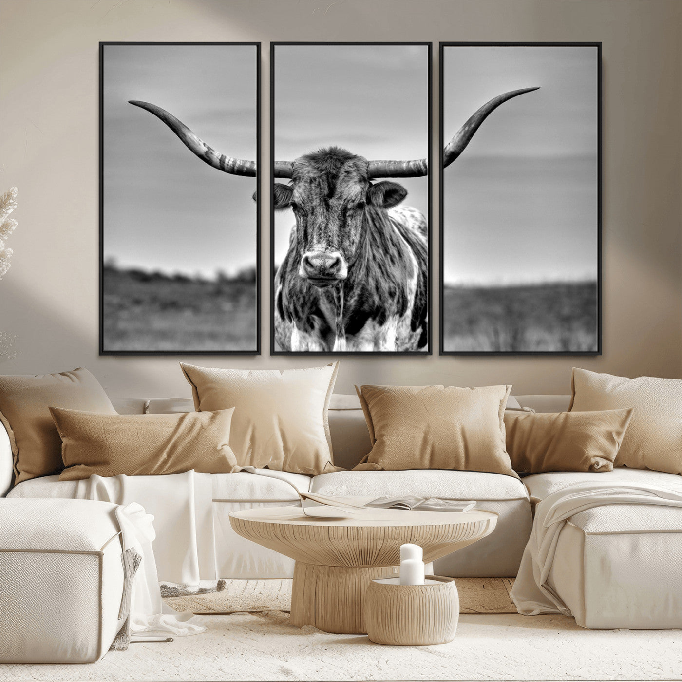 MGV-FC-48X32-3P - Texas Longhorn Cpw Wall Art, Texas Longhorn Canvas, Cattle Canvas Print